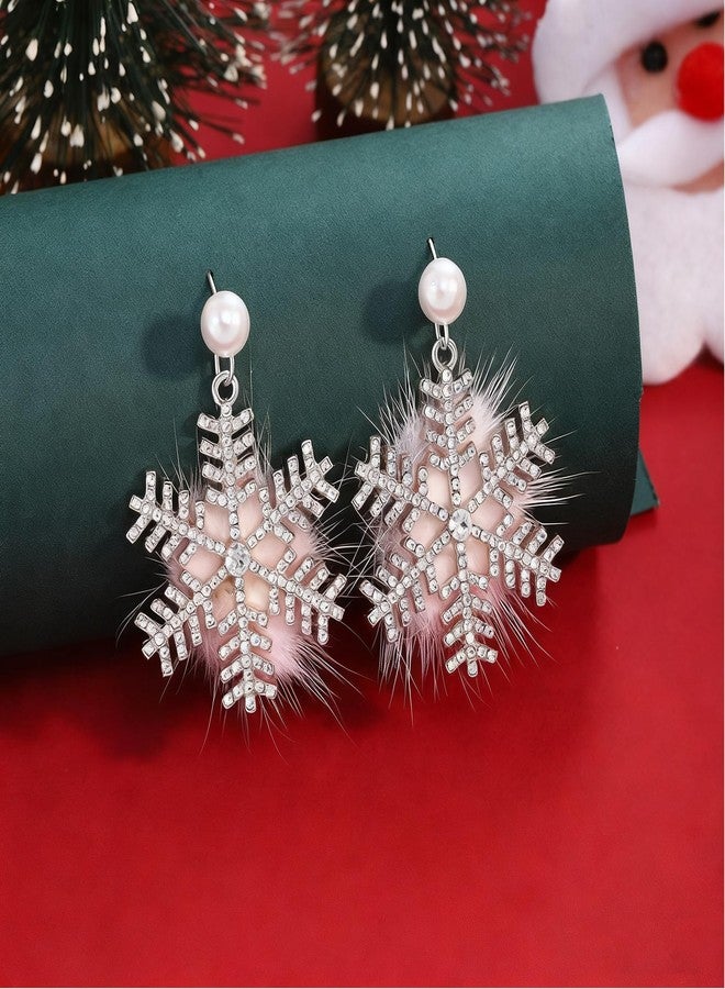 Decixde Christmas Earrings for Women Snowflake Earrings Winter Earring Pom Pom Earring Christmas Jewelry Gifts for Women (Silver) - Image 5